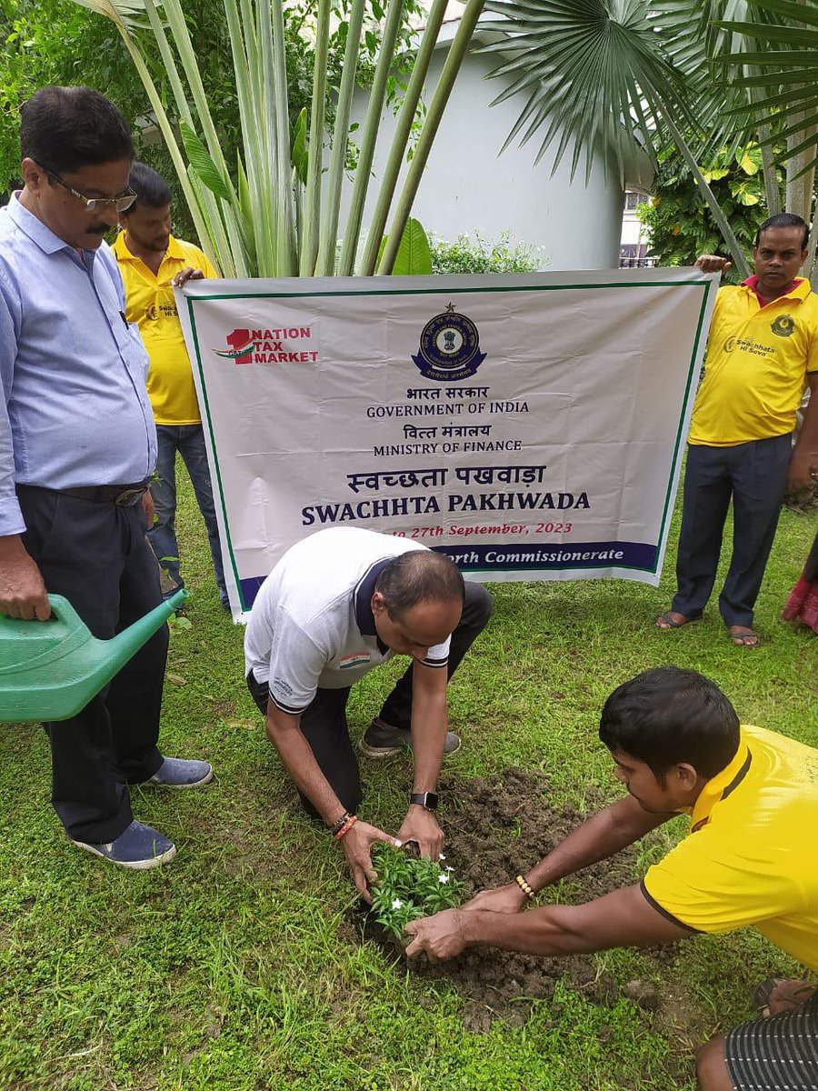 To commemorate the 154th birthday anniversary of Mahatma Gandhi Father of the nation on Monday, October 2nd. CGST &amp; CX,Kolkata North Commissionerate holds a plantation programme at inside and outside of GST Bhawan.