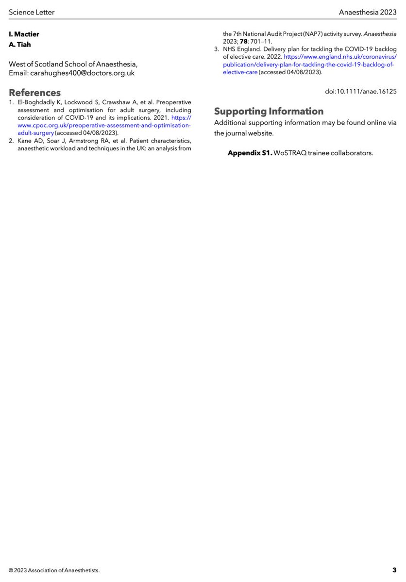 🔓Pre-operative assessment services and conduct in the West of Scotland region. '...we collected data which demonstrates the importance of pre-operative assessment and highlighted areas not currently meeting national guidelines.' 🔗…-publications.onlinelibrary.wiley.com/doi/10.1111/an…