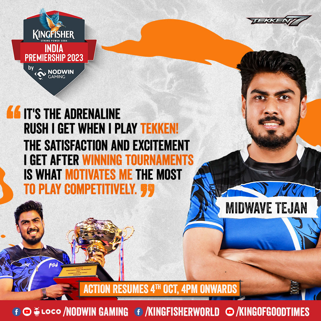 NodwinGaming's tweet photo. Curious about Tejan's #KIP journey? Check out the exclusive insight &amp; uncover what fuels his passion to play #tekken7 competitively 🥋🥊

📺 Action resumes 4th Oct, 4 PM IST onwards 
⭐YT/FB/Loco/NODWINGaming  
⭐YT/kingofgoodtimes
⭐FB/kingfisherworld

@kingfisherworld https://t.co/NgxnHu5dLj