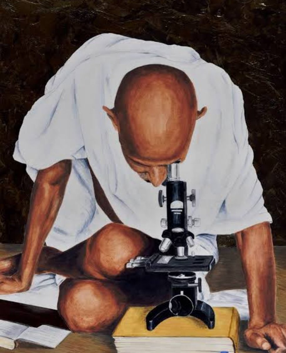 shekhar_mande's tweet photo. Mahatma Gandhi was keen on eradicating leprosy. Seen here looking at Mycobacterium leprae, bacterium that causes leprosy. It's a good day to remember our larger objective to eradicate all Mycobacterial diseases,  including #Tuberculosis &amp; #leprosy. https://t.co/EPmnSZUDUx