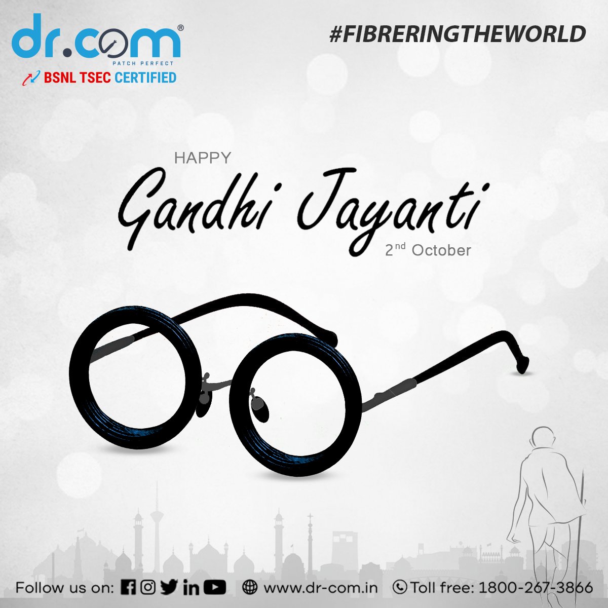 drcomindia's tweet photo. Gandhi Jayanti is a day to remember that even one person's dedication to truth &amp; non-violence can bring about a significant change. Let's follow in his footsteps. Happy Gandhi Jayanti!
Visit: https://t.co/BJXJv6eI4y
#drcom #FibreringTheWorld #FibreCable
#GandhiJayanti2023 #Truth https://t.co/1dfK40TGa8