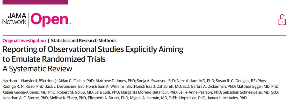 Question: How are observational studies that explicitly aim to emulate a target trial reported? Answer: Not well - reporting could have been more consistent and complete for many studies. jamanetwork.com/journals/jaman… @_MiguelHernan