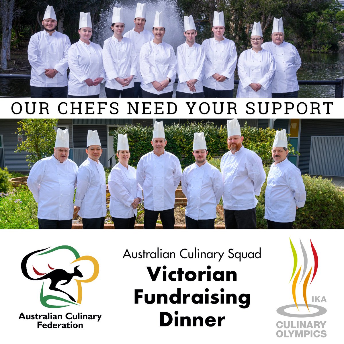 ACFaussiechefs's tweet image. 𝗔𝘂𝘀𝘁𝗿𝗮𝗹𝗶𝗮𝗻 𝗖𝘂𝗹𝗶𝗻𝗮𝗿𝘆 𝗦𝗾𝘂𝗮𝗱 𝗩𝗶𝗰𝘁𝗼𝗿𝗶𝗮𝗻 𝗙𝘂𝗻𝗱𝗿𝗮𝗶𝘀𝗶𝗻𝗴 𝗗𝗶𝗻𝗻𝗲𝗿 - Friday 13th October 6:30pm
WE NEED YOUR SUPPORT! Come help our team in their journey to compete at the Culinary Olympics in Germany Feb 2024. tinyurl.com/2s3ap75s