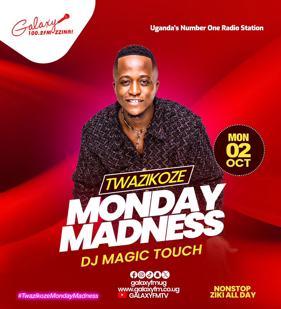 Am executing exceptional expertise  with fiery trending jams behind the decks right about now on the airwaves of 100.2 <a href="/GalaxyFMUg/">100.2 Galaxy FM Zzina!</a> for the #TwazikozeMondayMadness 

Livestream via:GalaxyFm.Co.Ug