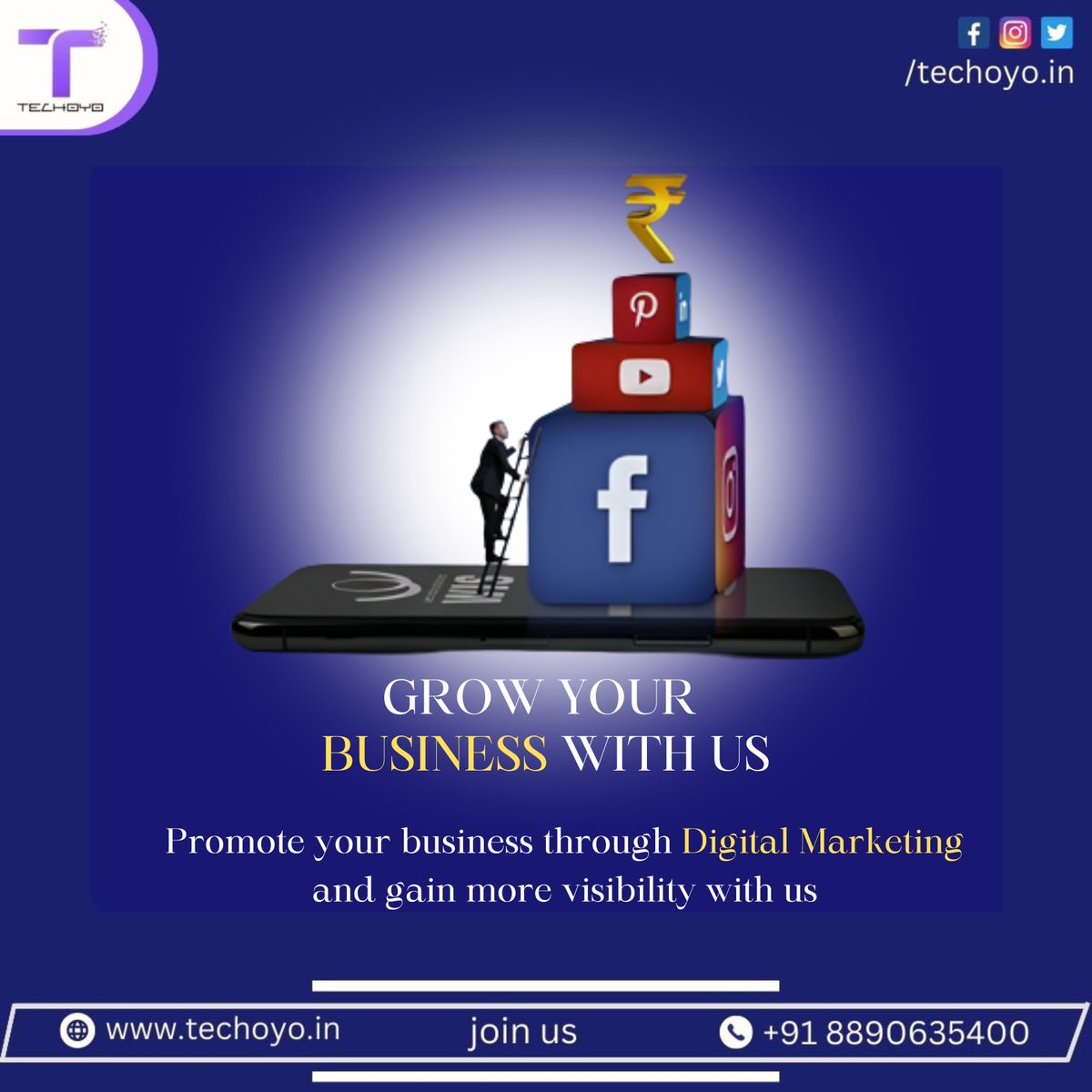 TechoyoIn's tweet image. 🚀 Ready to take your business to new heights? Let TECHOYO be your digital partner! 📈💼✨ #DigitalMarketingMagic #GrowWithTECHOYO #visibilitymatters

CONNECT WITH US:
📞 Phone: +91 8890 635 400
📧 Email: techoyo.in@gmail.com
🌐 Website: techoyo.in

#TECHOYO #digital