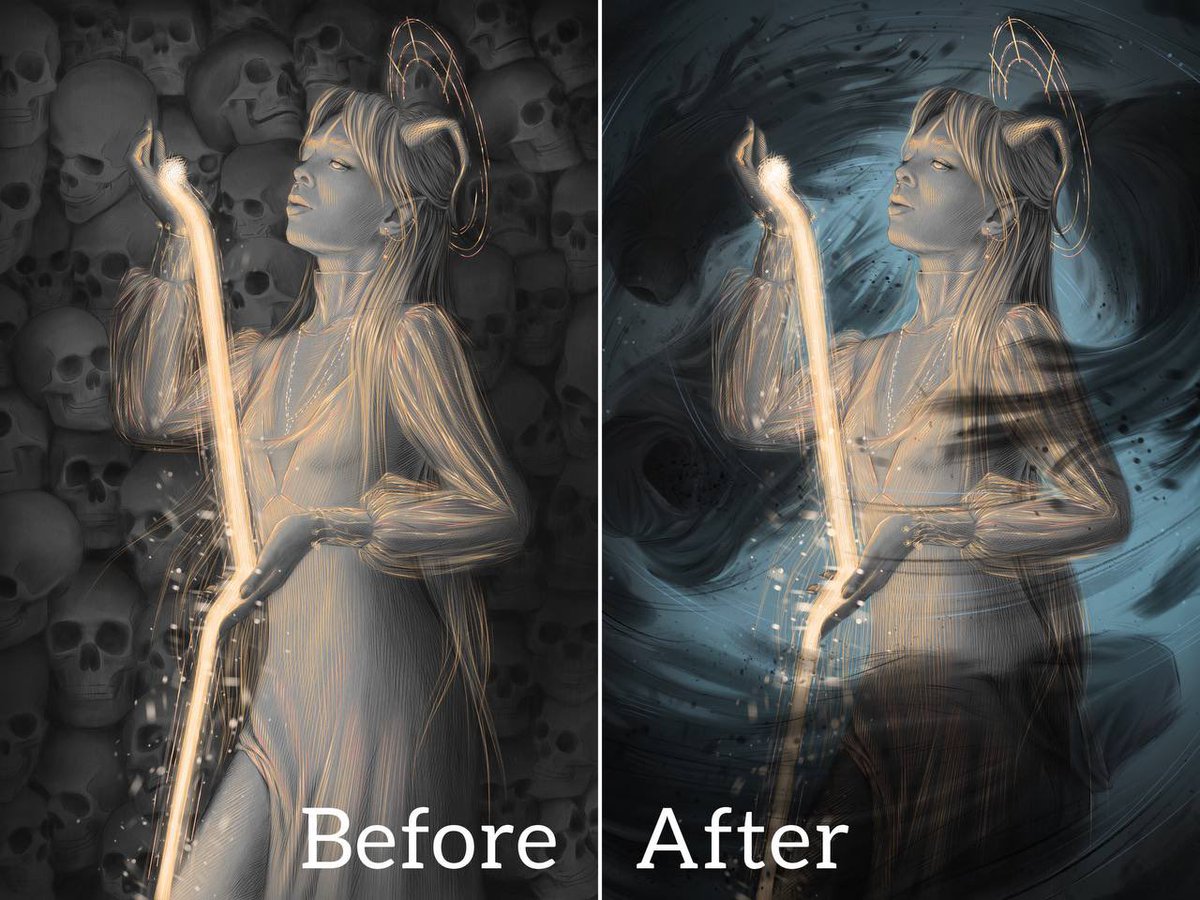 Good morning! 
I'm going to show you the original background of this piece. For some reason I really wanted to paint a wall of skulls. When I finished it, I realized that the background didn't fit.