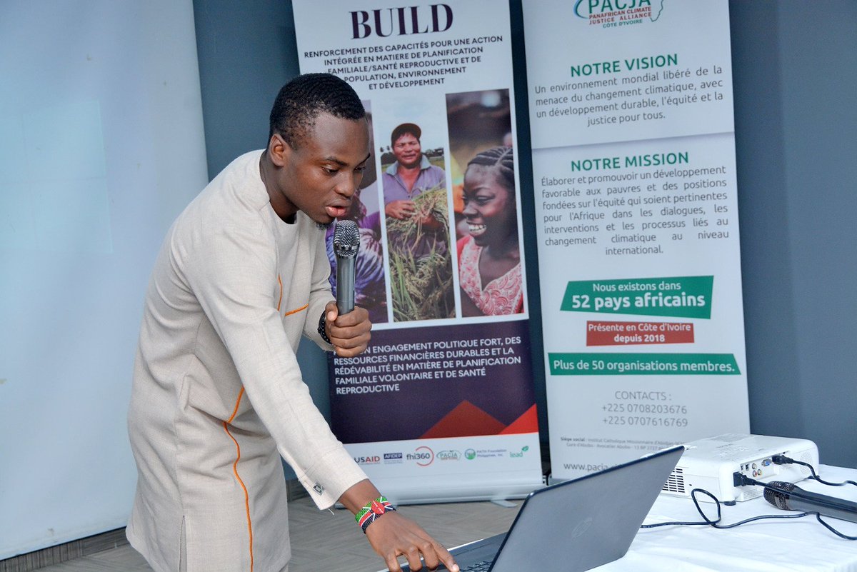 'Our Alumni, @kouame_fab94859 joined hands with fellow advocates for climate justice in cote d'Ivoire, participating in BUILD project. The workshop equipped the participants with skills to integrate population health and FP/SS into climate action.' #climatejusticeschool @PACJA1