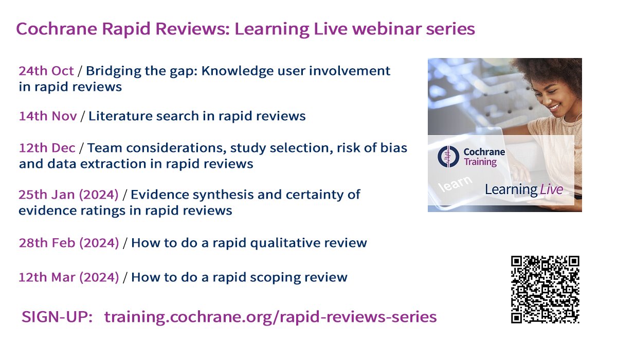 AndrewB007h's tweet photo. Starting this month Cochrane series of six Rapid Review webinars - so privileged to have contributed to two of these papers! https://t.co/Skny2F4LE0