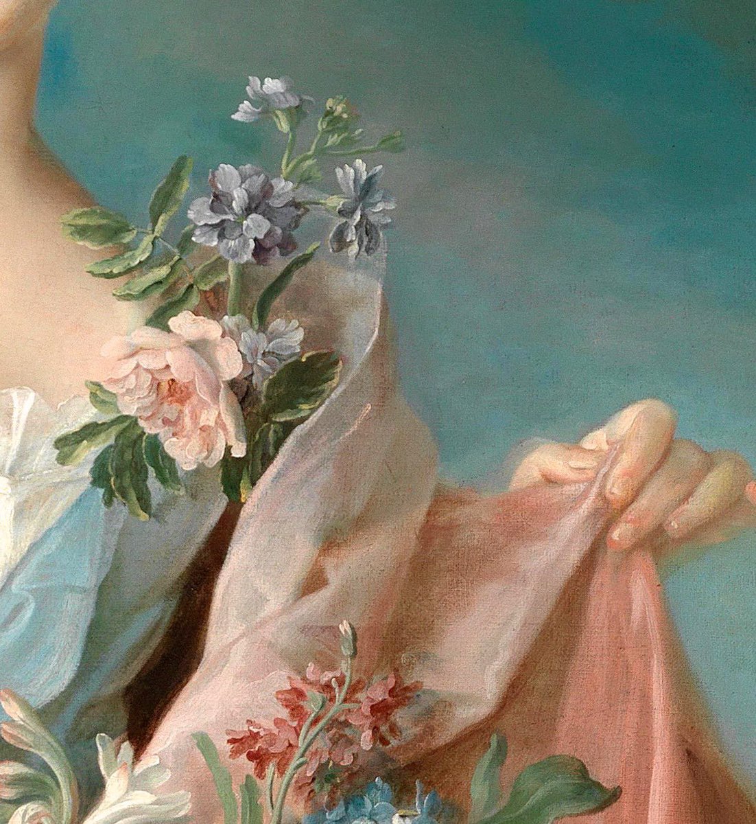 AcademiaAesthe1's tweet image. “Portrait of an Elegant Lady” (detail) by François-Hubert Drouais (1727-1775).