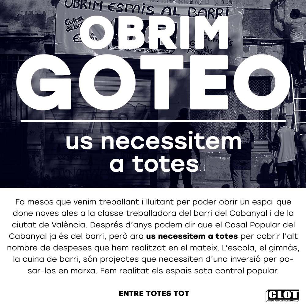 🔴Presentem la campanya del goteo🔴

💥Només amb la vostra ajuda podrem fer realitat tots els projectes continguts en El Clot.

Ací teniu l'enllaç per a participar:

goteo.cc/elclotcasalpop…

🗣️No oblideu compartir, tota aportació és clau!! ENTRE TOTES TOT