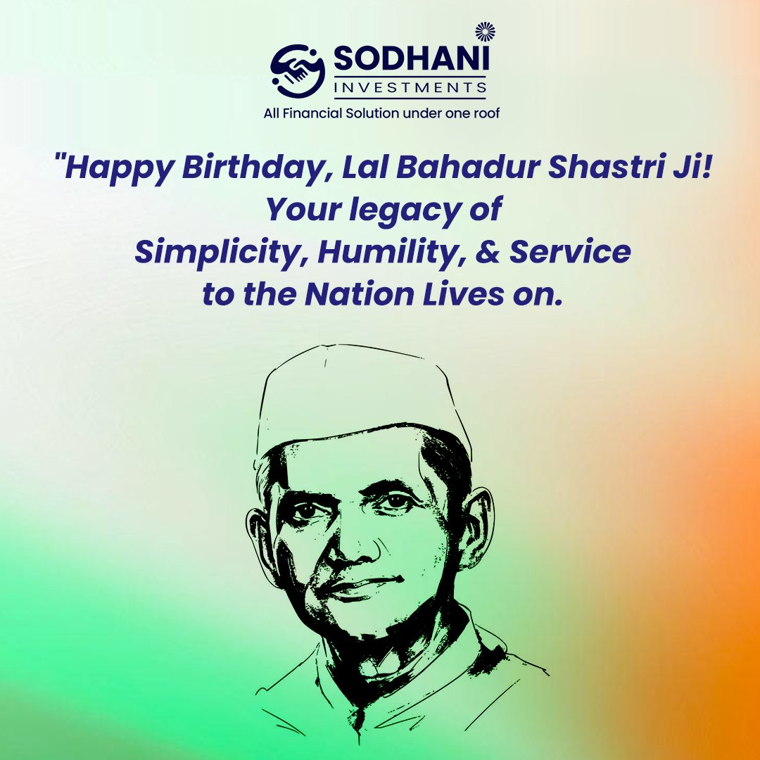 rajsodhani's tweet photo. "Happy Birthday, Lal Bahadur Shastri Ji!" 
Your legacy of Simplicity, Humility & Service to the Nation Lives on.
.
.
#lalbahadurshastrijayanti #lalbahadurshastri #discipline #strength #nation #unity #sodhaniinvestments #sodhanigroupofcompanies #sodhanicapital #financialfreedom #financialplanningcourse #financialmanagementcourse #tradingcourse