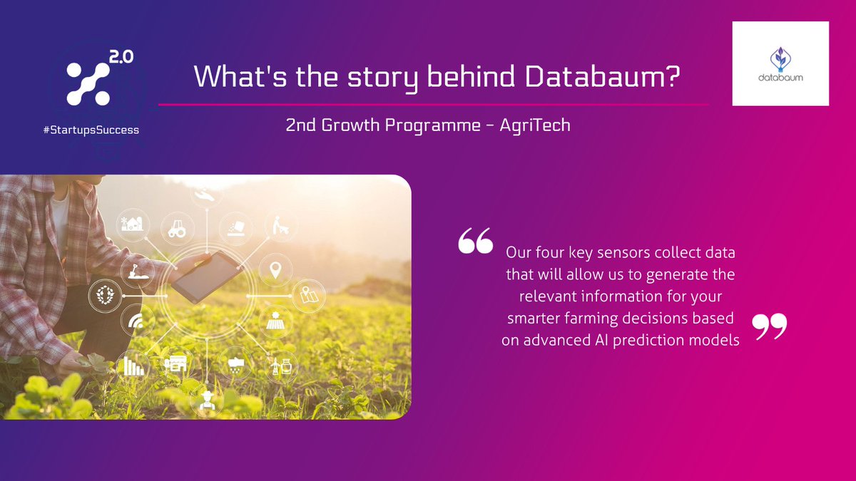 X2_0_EU's tweet photo. #StartupsSuccess 🎙 Curious how #Databaum transforms farming? "Our four key #sensors collect data that will allow us to generate the relevant information for your smarter farming decisions based on #AI models". 🌱📱
+info👉https://t.co/ltIvXu0HUo
#DrivingDeeptechGrowth 🚀 https://t.co/u6Ph1eHWOv