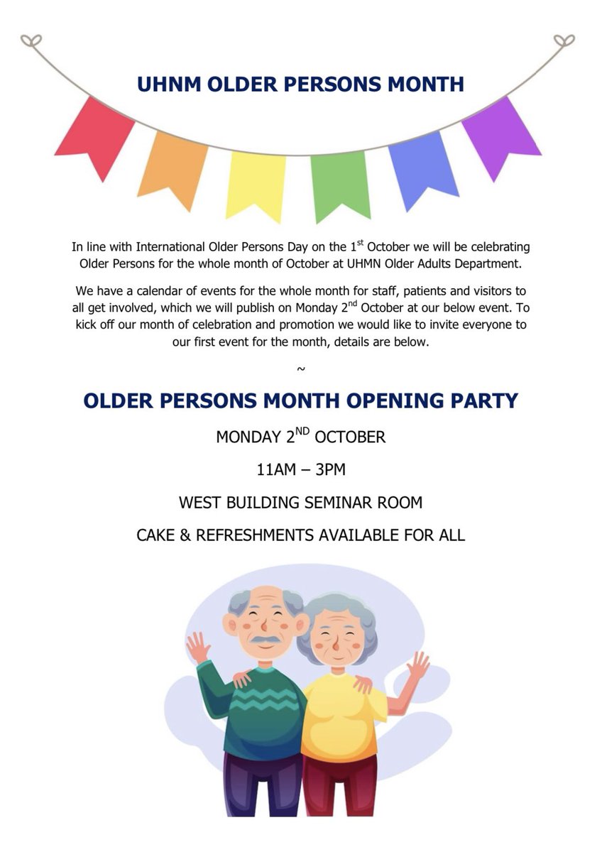 Join us today from 11am in the West Building for our month long launch of Older Persons Month celebrations ⭐️ <a href="/UHNM_NHS/">UHNM NHS Trust 🏥</a> <a href="/UHNMCharity/">UHNM Charity 🏥</a>