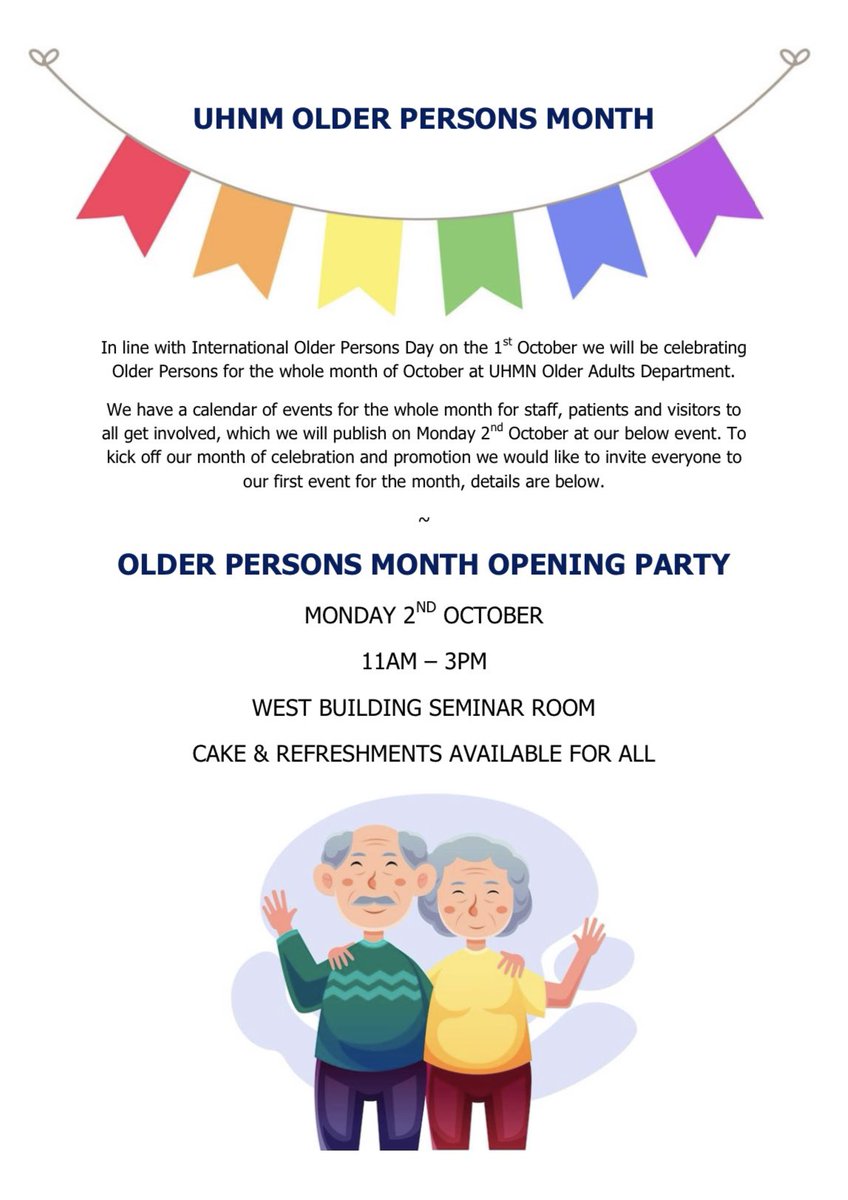 Join us today from 11am in the West Building for our month long launch of Older Persons Month celebrations ⭐️ @UHNM_NHS @UHNMCharity