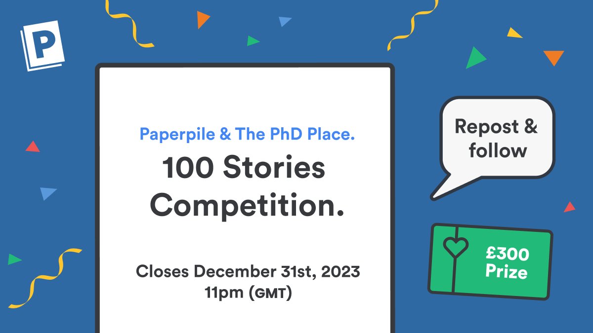 To celebrate 100 Stories, we're giving away £300 to one lucky uni student, #sponsored by Paperpile!

For a chance to win:
🎓Hit repost
✨Follow <a href="/paperpile/">Paperpile</a>
👇Tag a friend in the replies

Winner picked at random. Open to students in the US, UK &amp; ROI. T&amp;Cs: thephdplace.com/2023-competiti…