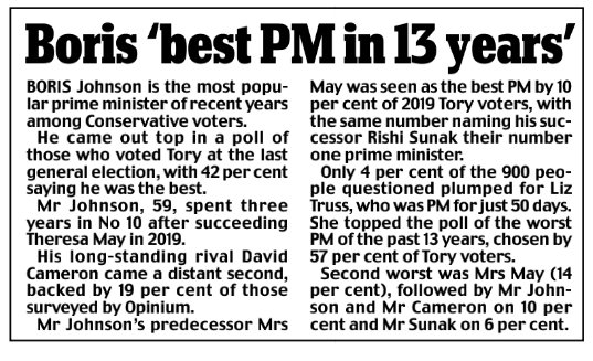 uk_sf_writer's tweet image. Boris ‘best PM in 13 years’ #BringBackBoris
newspaper.mailplus.co.uk/data/3196/read…