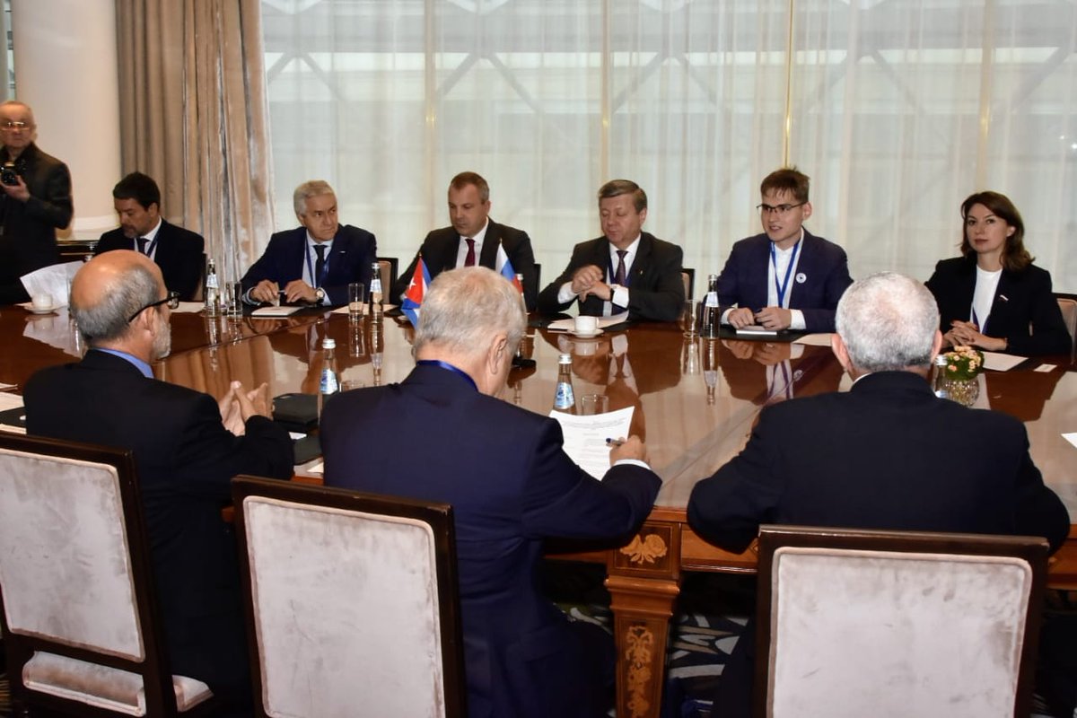 AsambleaCuba's tweet photo. En Desarrollo | Grupos Parlamentarios de Amistad #Rusia🇷🇺-#Cuba🇨🇺 celebran provechoso y fructífero encuentro de trabajo en Moscú, en el marco de la Conferencia Parlamentaria Internacional "Rusia-América Latina"

#EstebanLazoEnRusia https://t.co/YqqhKEfqdF