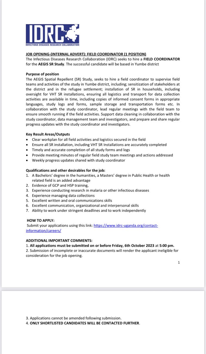 IDRC_Uganda's tweet photo. π’ Attention all job seekers! We have an opening for a Field Coordinator position! πΏ Join our team and make a difference in the community! #FieldCoordinator #JobOpening #ApplyNow https://t.co/b16pNeVdd0