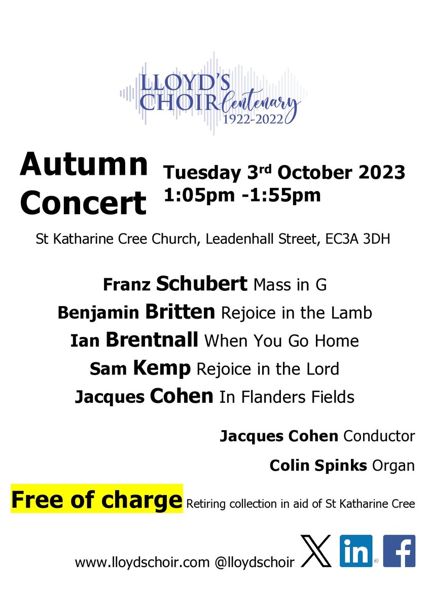 Our #free Autumn #concert is tomorrow! Lunchtime Tuesday 3 Oct in St Katharine Cree in the #CityofLondon. See you there, please share 🎵