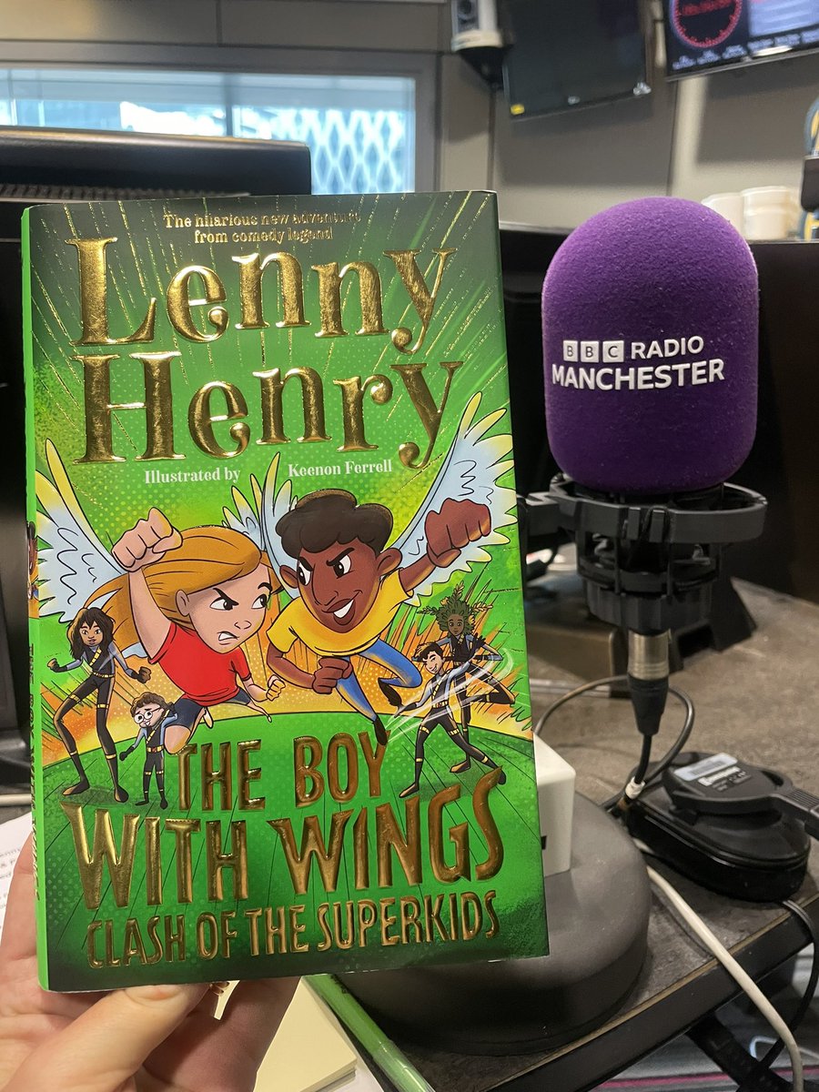 Next stop @BBCRadioManc for Sir @LennyHenry ahead of today’s visits to Heald Place Primary and Northmoor Primary schools near Oldham chatting about Clash of the Superkids