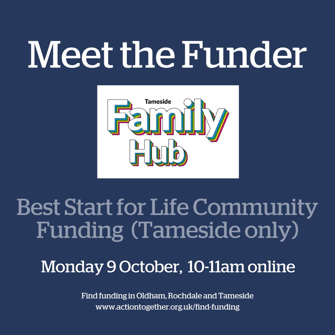 💷 Join us next week for our online 'Meet the Funder' session with the Best Start For Life PPIMH Steering Group

➡️ This Tameside funding is aimed at parent–infant relationships & perinatal mental health support

🗓️ Mon 9 October, 10-11am

📝 Register: actiontogether.org.uk/civicrm/event/…...