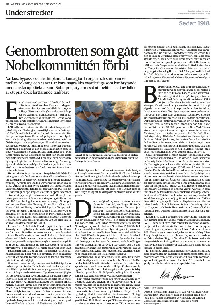 Nils Hansson (@hanssonhist) on Twitter photo Skriver idag <a href="/Under_strecket/">SvD Under strecket</a> om medicinska forskare som Nobelkommittén aldrig belönade, bl.a. om Nils Alwall och dialys <a href="/Lundsuni/">Lunds universitet</a>
svd.se/a/zEjR1r/genom… Skriver idag <a href="/Under_strecket/">SvD Under strecket</a> om medicinska forskare som Nobelkommittén aldrig belönade, bl.a. om Nils Alwall och dialys <a href="/Lundsuni/">Lunds universitet</a>
svd.se/a/zEjR1r/genom…