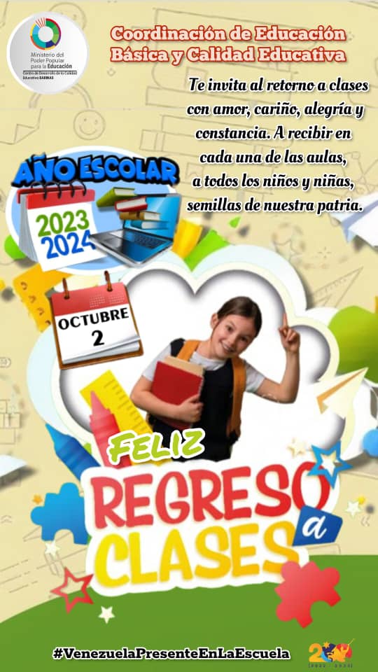 DGRPA1's tweet photo. ¡Todo listo! #Barinas  inicia #02DeOct este nuevo año escolar 2023-2024. Las niñas, niños y adolescentes asisten a las aulas con amor❤️ y entusiasmo.

@_LaAvanzadora 
@vicent_carvajal 
@MPPEDUCACION https://t.co/V5ebXHHRKd