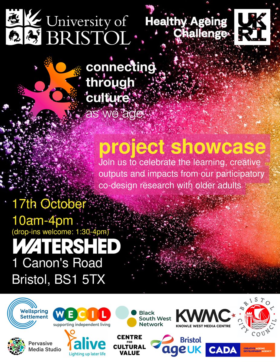 ConnectingThroughCultureAsWeAge (@ctcasweage) on Twitter photo With only 2 weeks to go before #ctcprojectshowcase, we would like to thank our superb partners who made it possible: @HealthyAgeingUK <a href="/BlackSWNet/">Black SW Network</a> <a href="/aliveactivities/">Alive Activities</a> <a href="/WECILBristol/">WECIL Bristol</a> <a href="/knowlewestmedia/">Knowle West Media Centre (KWMC)</a> <a href="/PMStudioUK/">Pervasive Media Studio</a> <a href="/CADA_England/">CADA England</a> <a href="/valuingculture/">Centre for Cultural Value</a> <a href="/WSBartonHill/">Wellspring Settlement</a> <a href="/ageukbristol/">Age UK Bristol</a> <a href="/BristolCouncil/">Bristol City Council</a> With only 2 weeks to go before #ctcprojectshowcase, we would like to thank our superb partners who made it possible: @HealthyAgeingUK <a href="/BlackSWNet/">Black SW Network</a> <a href="/aliveactivities/">Alive Activities</a> <a href="/WECILBristol/">WECIL Bristol</a> <a href="/knowlewestmedia/">Knowle West Media Centre (KWMC)</a> <a href="/PMStudioUK/">Pervasive Media Studio</a> <a href="/CADA_England/">CADA England</a> <a href="/valuingculture/">Centre for Cultural Value</a> <a href="/WSBartonHill/">Wellspring Settlement</a> <a href="/ageukbristol/">Age UK Bristol</a> <a href="/BristolCouncil/">Bristol City Council</a>