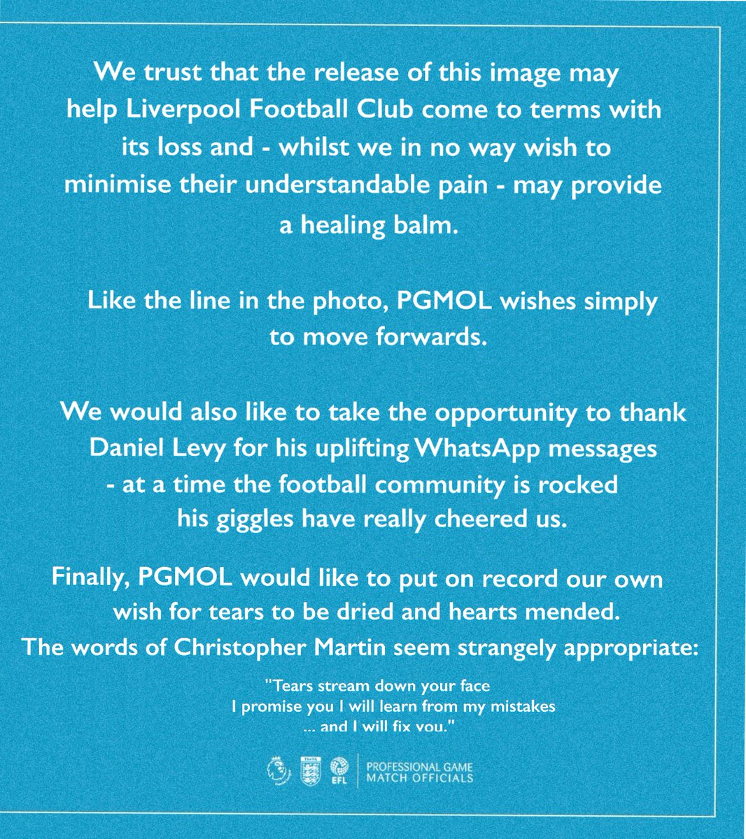 PGMOL have released another statement. 

Unprecedented. 

I can't lie, I'm hopeful this will bring a much-needed salve to our hurting friends in the wider football community.