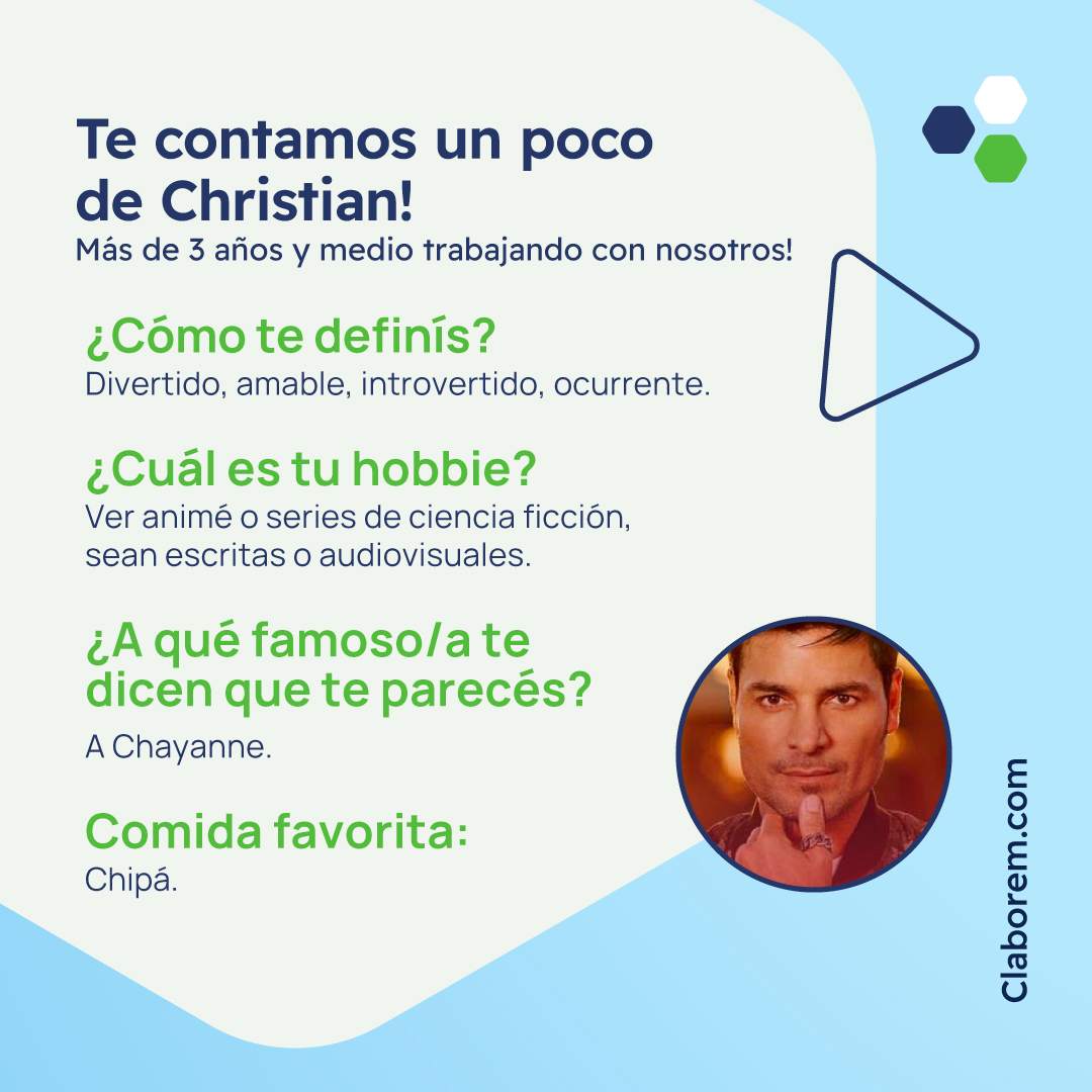 CLaborem's tweet image. ☺️ ¡Les presentamos a Christian!

🙌 ¡Gracias por ser parte de nuestro equipo!

#Laborem #ProcesoDeControl #ControlDeContratistas #GestiónDocumental #ControlDeProveedores #TransformaciónDigital #ControlDocumental #ResponsabilidadSolidaria #EmpresasContratistas #Proveedores