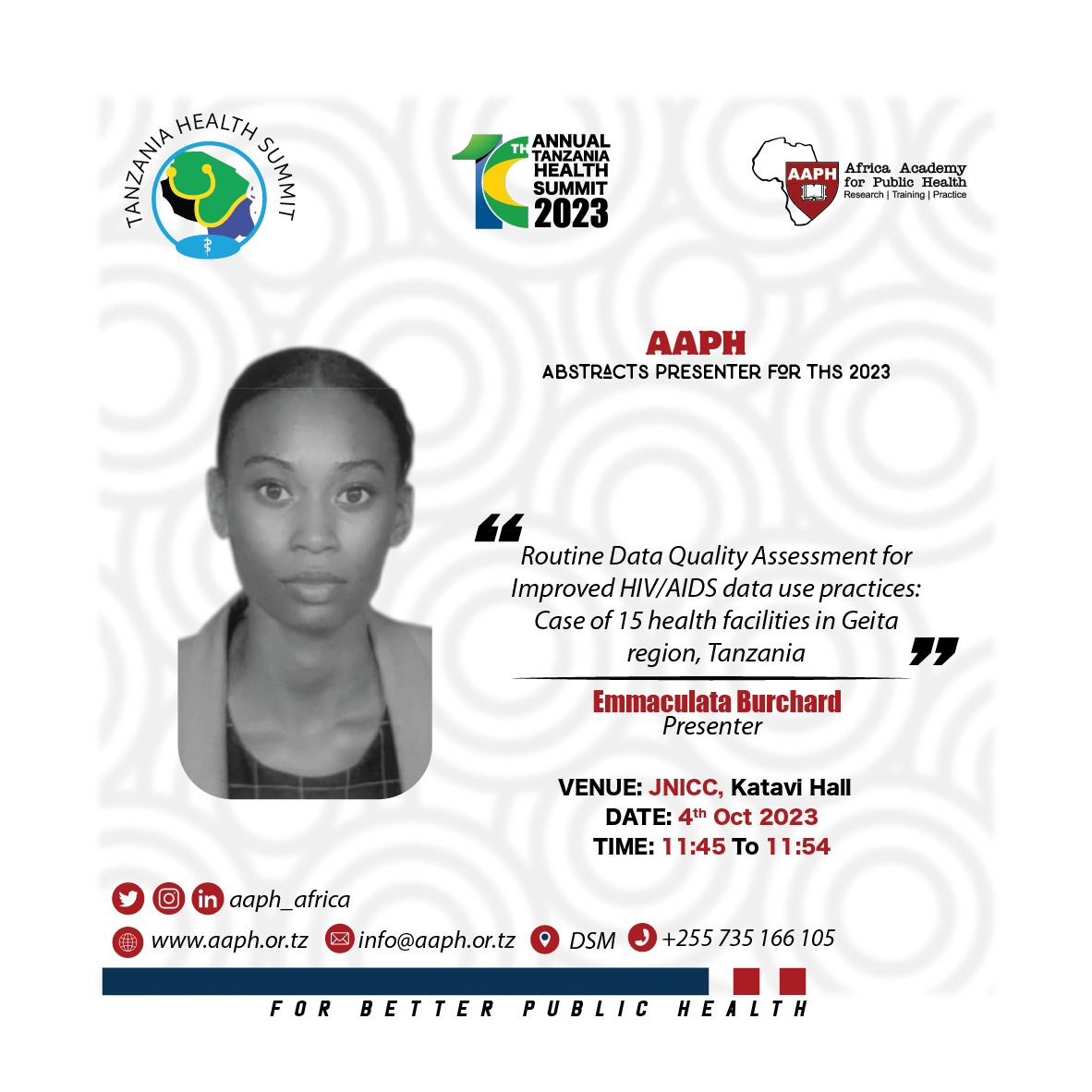 AAPH_Africa's tweet photo. #AAPH_Africa at the #THS2023 @TzHealthSummit
#ForBetterPublicHealth #ARISE_Network
#Adolescent_Health #Mental_Health #Nutrition #Sexual_Reproductive_Health #Data_Quality https://t.co/ksYKd3d8ED