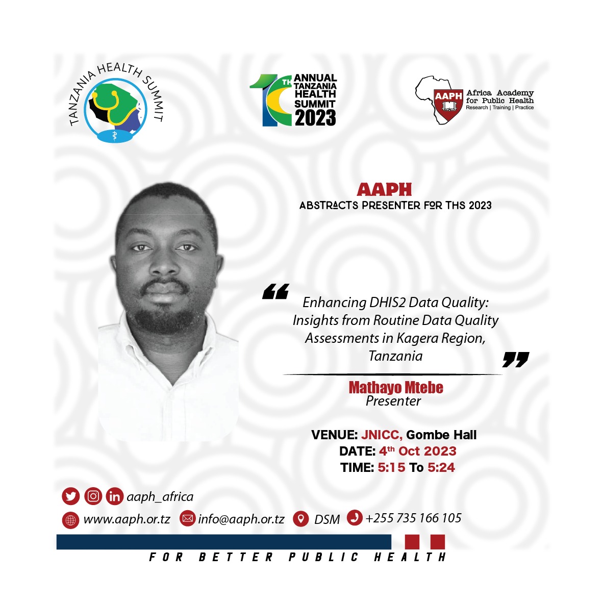 AAPH_Africa's tweet photo. #AAPH_Africa at the #THS2023 @TzHealthSummit
#ForBetterPublicHealth #ARISE_Network
#Adolescent_Health #Mental_Health #Nutrition #Sexual_Reproductive_Health #Data_Quality https://t.co/ksYKd3d8ED