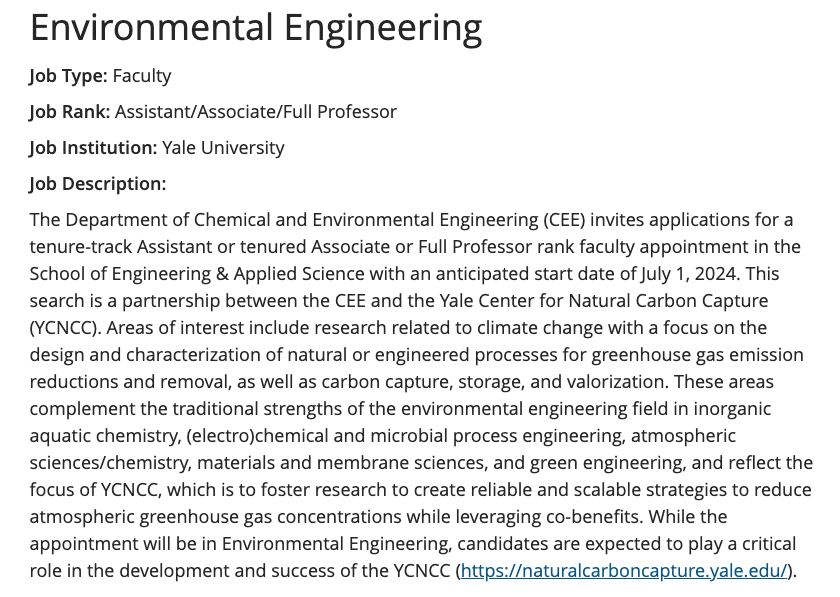 Yale Environmental Engineering is recruiting faculty at all ranks @YaleSEAS @YaleEnvEng @TheElimelechLab @johnfortner @drew_gentner @jordan_peccia @LeaRWinter aeesp.org/jobs/3244