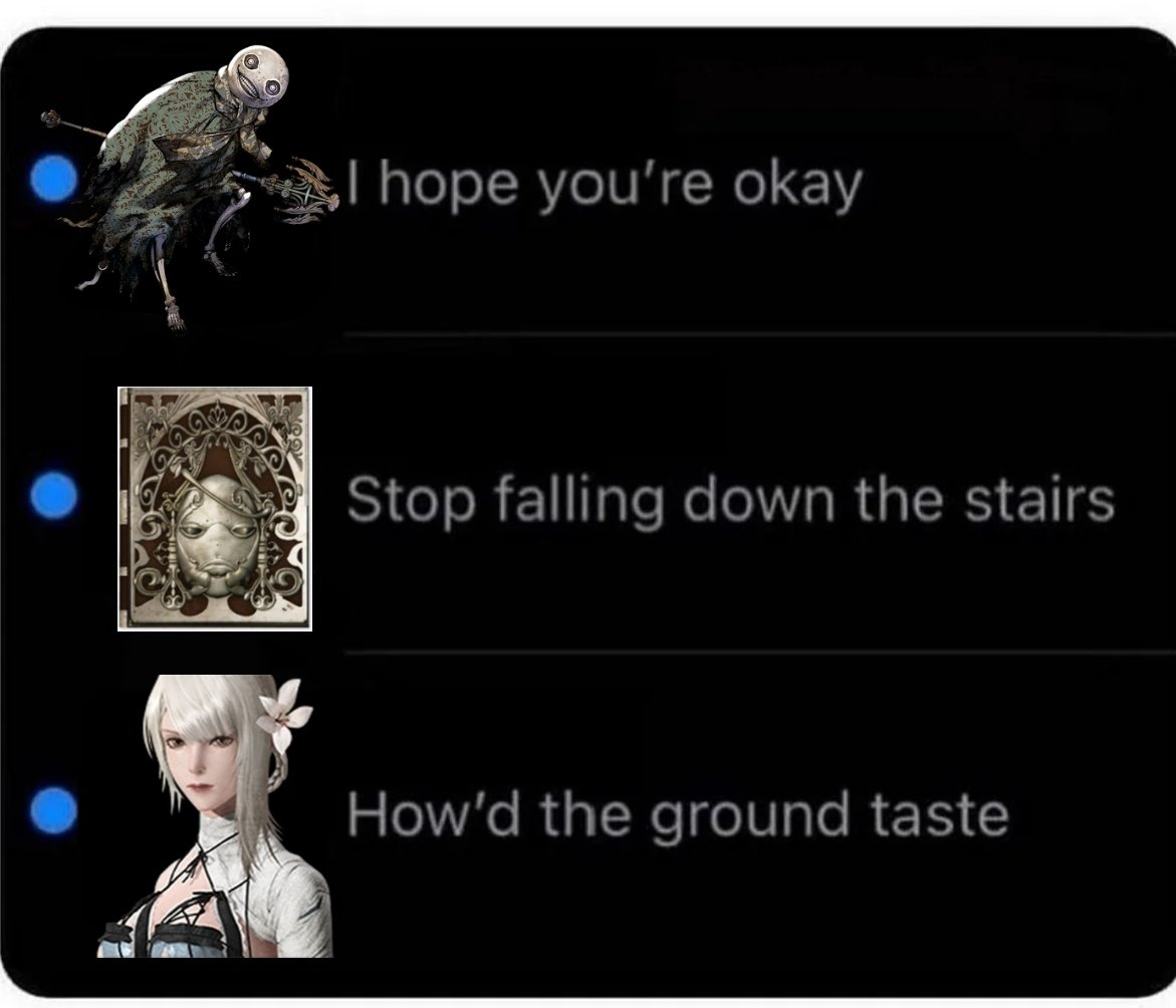 DrakenierWeiss's tweet photo. Nier just fell down the stairs again...good Lord.... https://t.co/dKwIIk9us3
