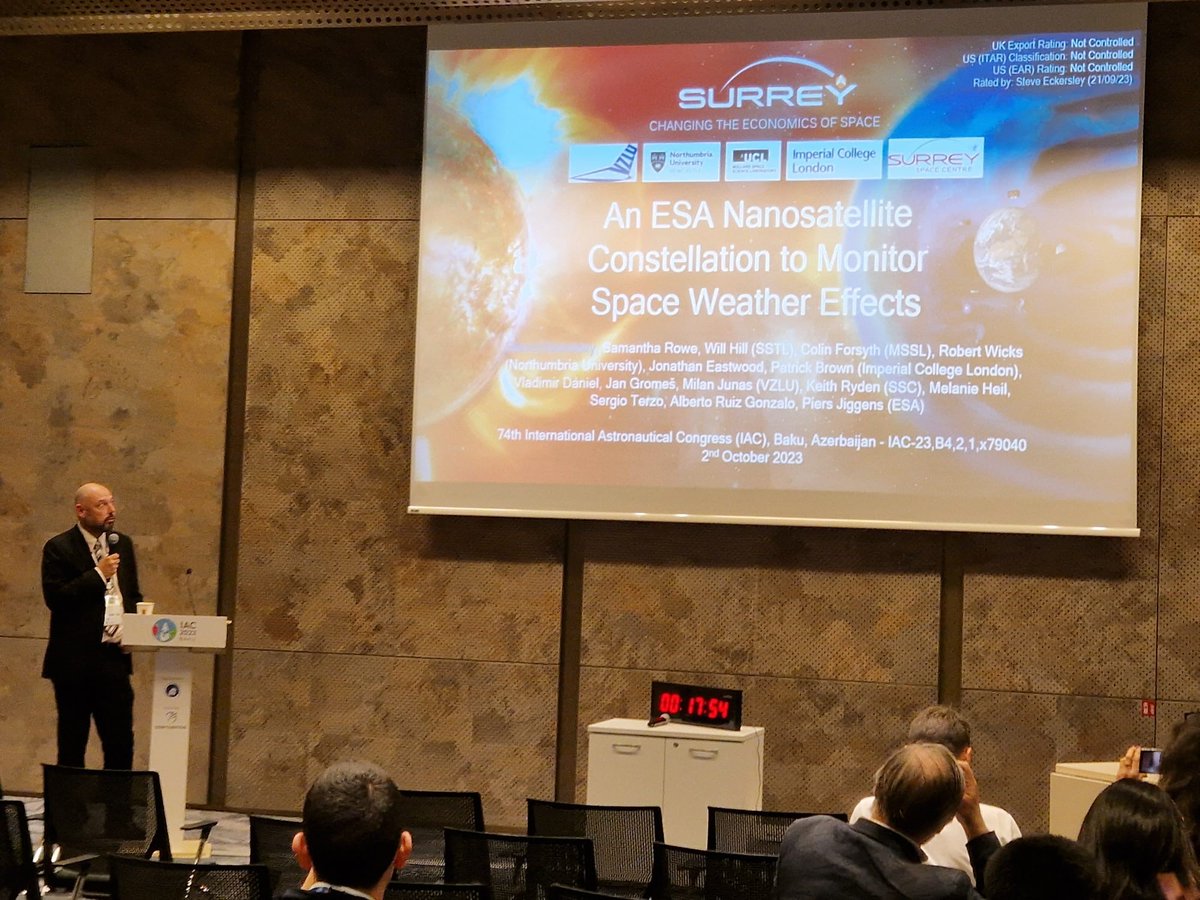 SSTL’s Head of Mission Concepts Steve Eckersley presenting a paper on small satellites &amp; Space Weather.. (2 of his favourite subjects) at the #IAC2023