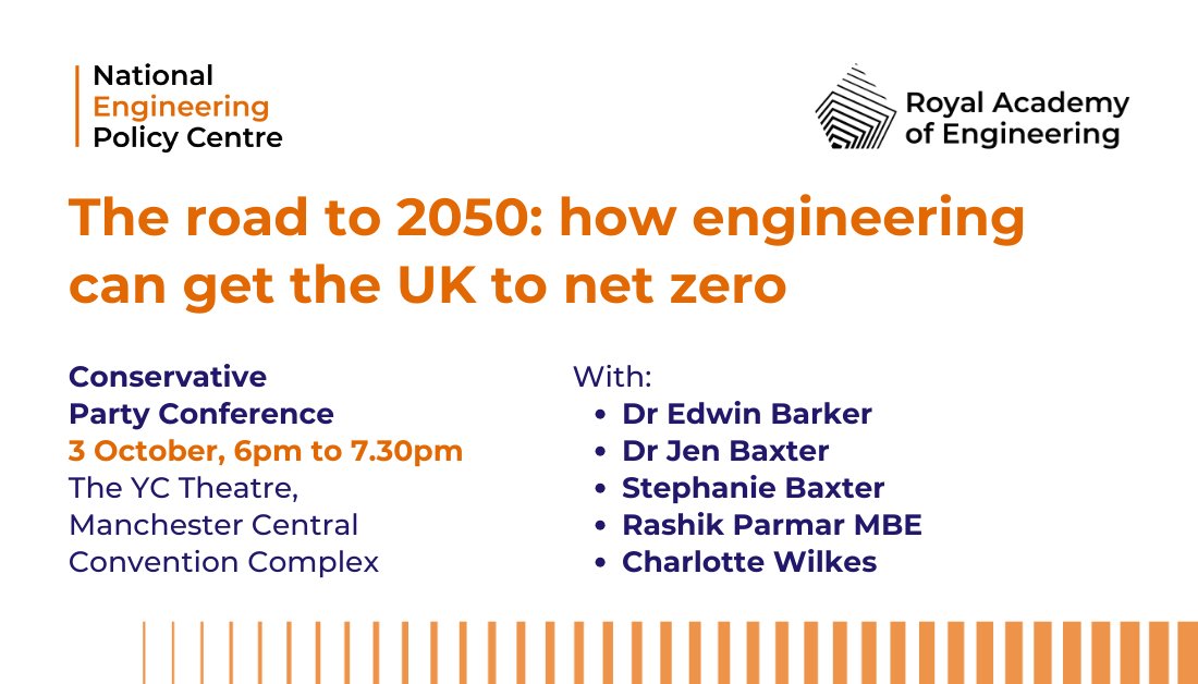 EngineeringUK (@_engineeringuk) on Twitter photo How can engineering get the UK to #NetZero by 2050?
The Royal Academy of Engineering is hosting a National Engineering Policy Centre panel discussion on 3 October at 6pm at the #CPC23.
If you're attending the conference tomorrow, join <a href="/RAEngNews/">Royal Academy of Engineering</a> in the YC Theatre to find out. How can engineering get the UK to #NetZero by 2050?
The Royal Academy of Engineering is hosting a National Engineering Policy Centre panel discussion on 3 October at 6pm at the #CPC23.
If you're attending the conference tomorrow, join <a href="/RAEngNews/">Royal Academy of Engineering</a> in the YC Theatre to find out.