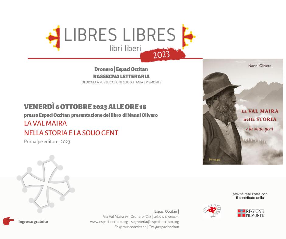EspaciOccitan's tweet photo. La Val Maira nella storia e la souo gent | Libres libres
Venerdì 6 ottobre presso Espaci Occitan presentazione del libro di Nanni Olivero alle ore 18.
#espacioccitan #occitano #libreslibres #libreslibres2023 #primalpe https://t.co/ObVhlRUMNs