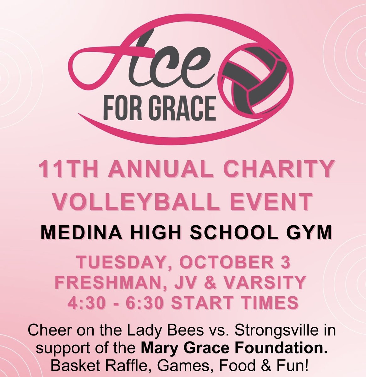 Please join us tomorrow! 🏐⁦⁦💞<a href="/medinaathletics/">Medina Athletics</a>⁩ ⁦<a href="/MedinaBoosters/">MedinaBoosters</a>⁩ ⁦<a href="/MGVBladybees/">Medina Girls Volleyball</a>⁩ <a href="/scsmustangs/">Mustang Athletics</a> ⁦
