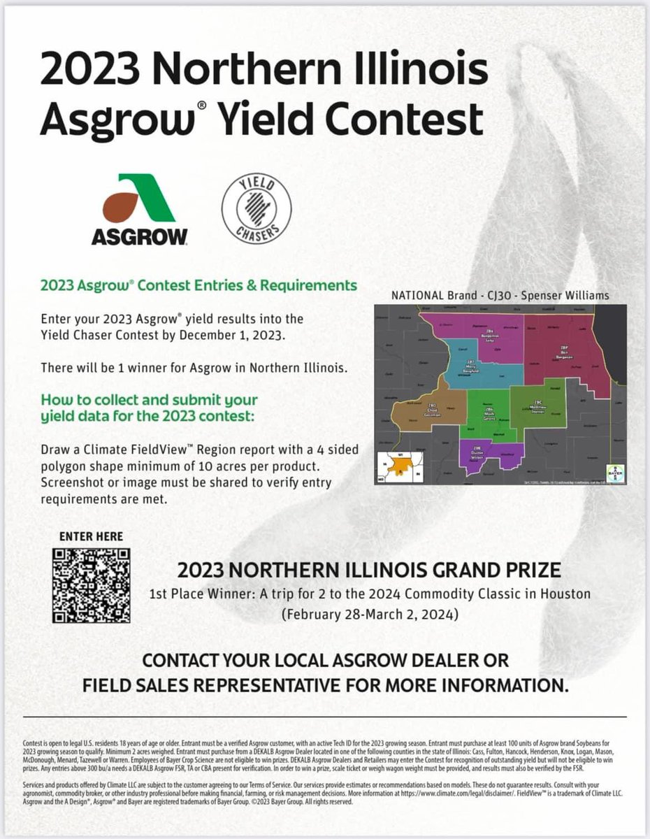 🚨Attention 2023 Northern Illinois Asgrow Yield Chasers!!!🚨 

Harvest is upon us and we want you to share with us how your Asgrow products are doing.  By doing so you may win a trip to the 2024 Commodity Classic in Houston, TX.✈️