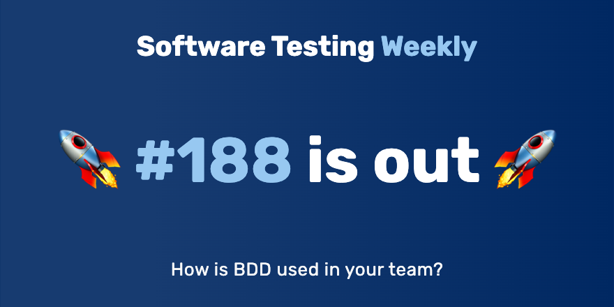 Hey! 🙂 The 188th issue is out! softwaretestingweekly.com/issues/188 Congrats @lucgagan, @jarbon, @pgrizzaffi, @ihanblogstech, @TestAndAnalysis, @lakitna, @christianascone, @lisacrispin, @janetgregoryca, @kailashpathak7, @KTeltov and @bahmutov! 👏 #SoftwareTesting #QA