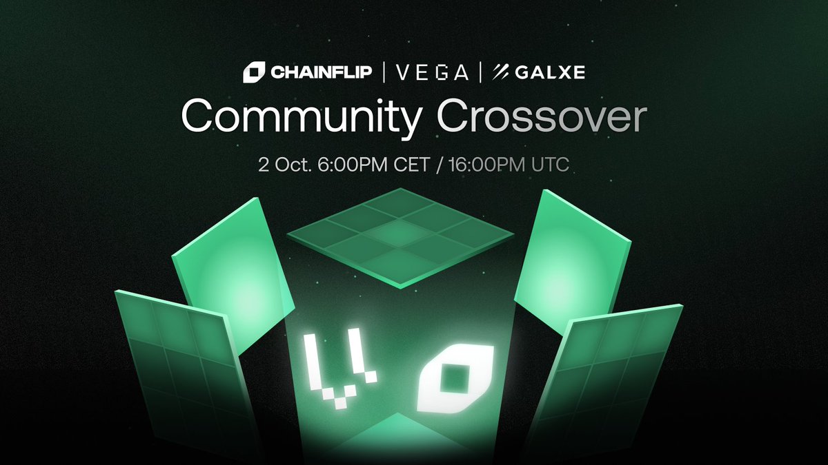 T-minus 3 hours until our Community Crossover with <a href="/vegaprotocol/">Vega Protocol</a> begins!

We decided to make things a little more interesting, with FLIP &amp; NFT's from our Flippy Five Thousand Collection being up for grabs. Details below. ⛓️
galxe.com/ChainflipLabs/…