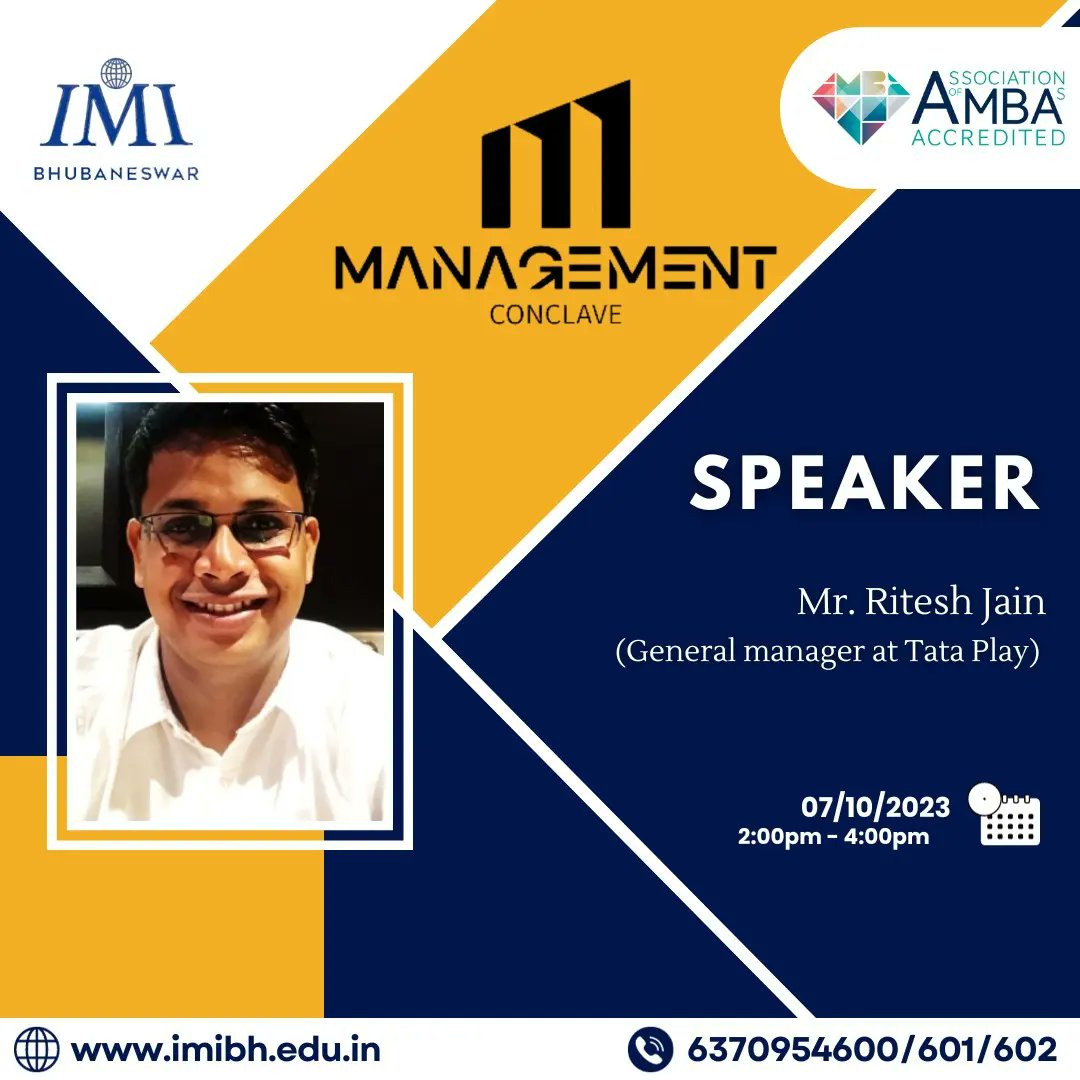 IMI_Bhubaneswar's tweet image. IMI Bhubaneswar is exhilarated  to announce its inaugural 2-day Management Conclave to take place on 6-7th October 2023

We are honoured to have
Mr. Biswajeet Acharya, Mr. Ritesh Jain, Mr. Swayam Prakash Baral and Mr. Sabyasachi Roysarkar.

#imibh #management #conclave #pgdm