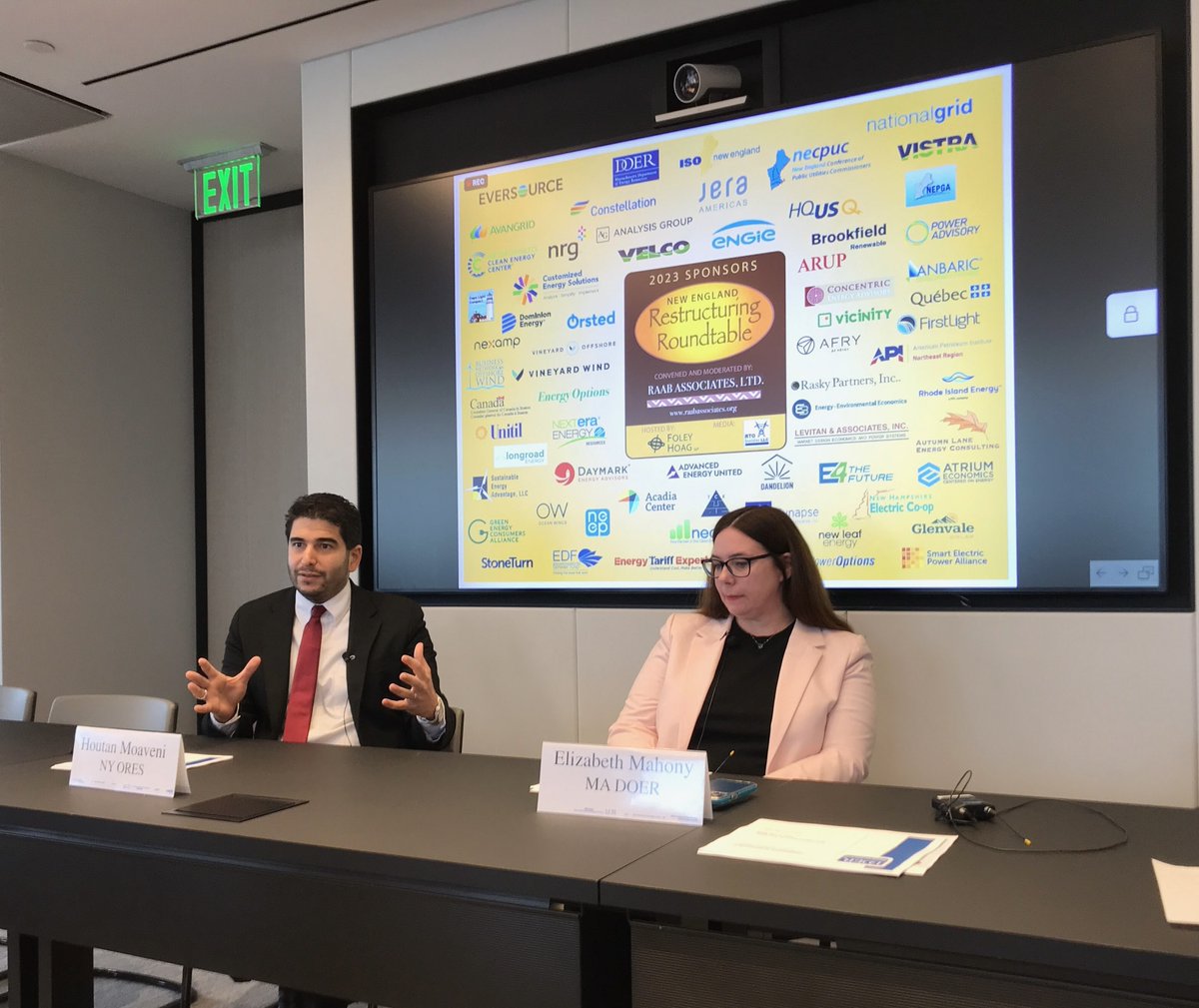 HoutanM's tweet photo. I joined Commissioner Mahoney of @MassDOER for a panel on innovations in clean energy siting. Thanks Raab Associates for the opportunity to showcase New York’s nation-leading permitting process for major renewable energy facilities. https://t.co/6LlexWyckS