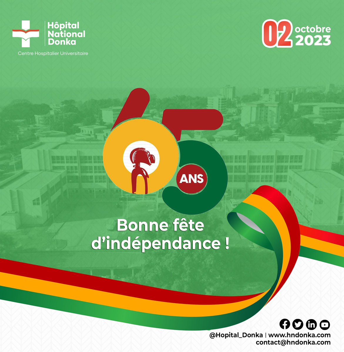 Joyeuse fête d'indépendance à toutes et tous ! Que cette journée soit un rappel de notre histoire commune, de nos victoires passées et de notre vision commune pour un avenir encore plus brillant. 

Ensemble, continuons à bâtir une Guinée forte et en bonne santé
#Guinée65