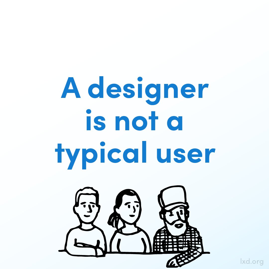LXDsocial's tweet photo. These are two important 'design mantras' we keep in mind when going through the learning experience design process which are:
- You are not the person you are designing for
- A designer is not a typical user

Do you know of another 'design mantra' you use when designing a LX? https://t.co/ZKbFzr5vk9