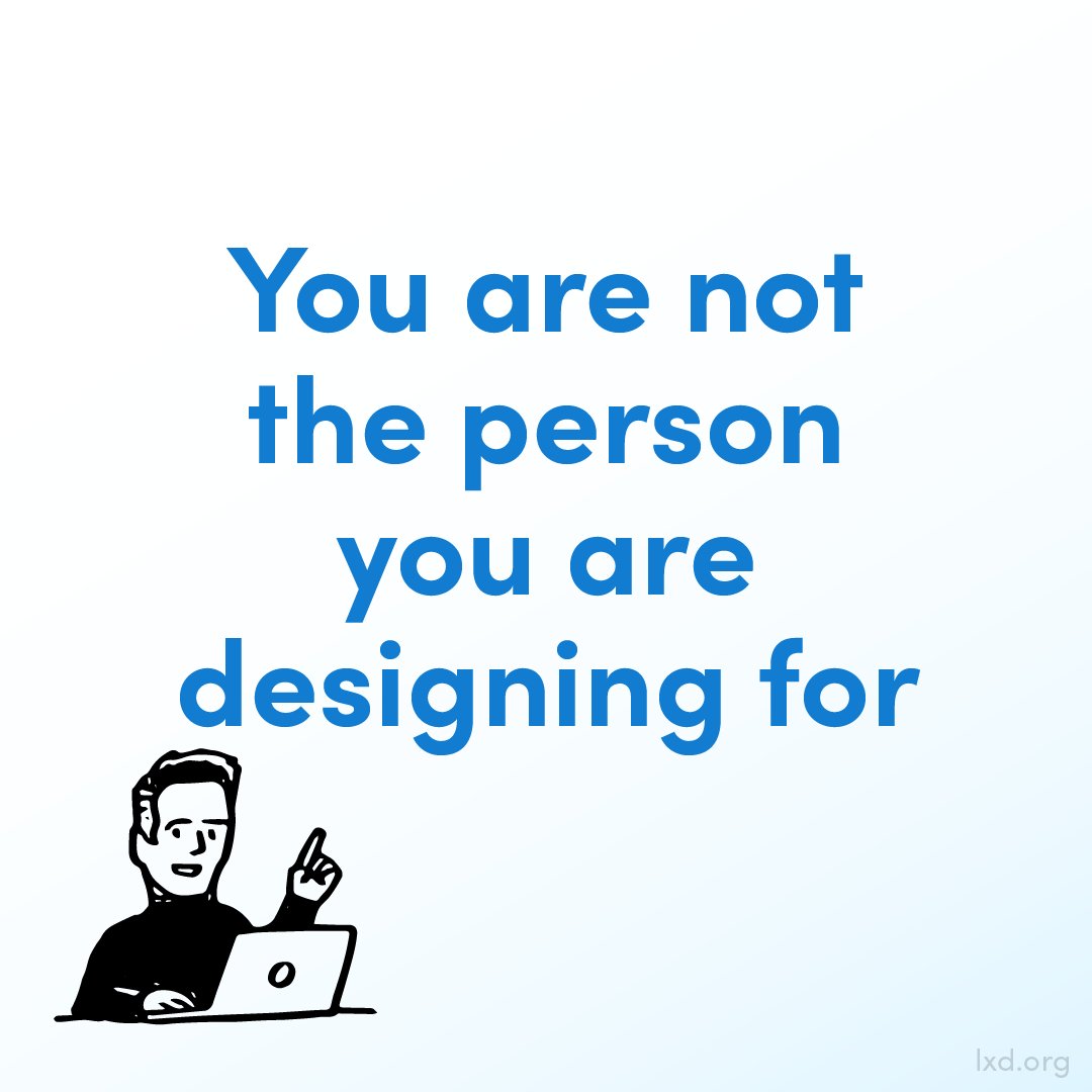 LXDsocial's tweet photo. These are two important 'design mantras' we keep in mind when going through the learning experience design process which are:
- You are not the person you are designing for
- A designer is not a typical user

Do you know of another 'design mantra' you use when designing a LX? https://t.co/ZKbFzr5vk9