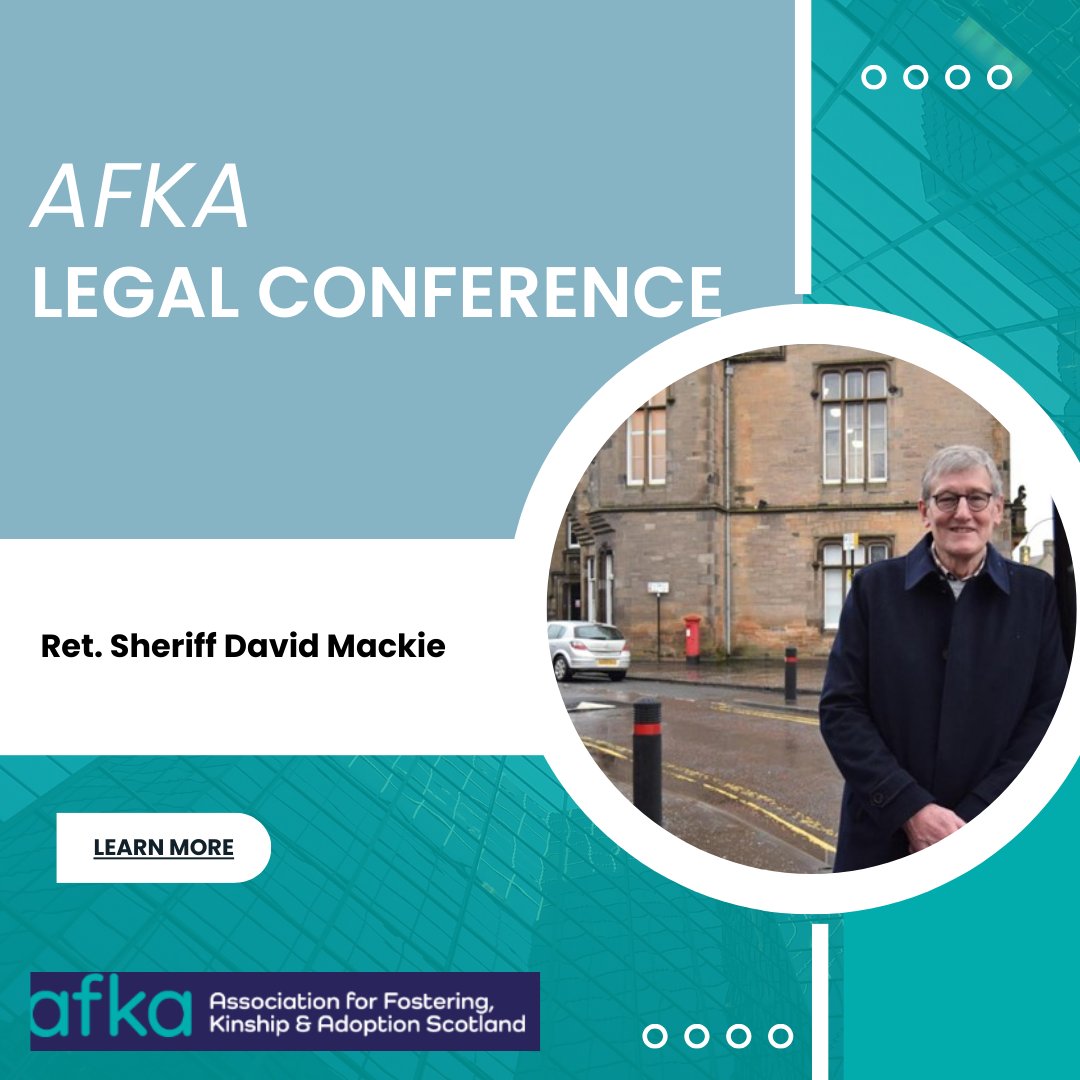 📢📢We can't wait to hear from Sheriff David Mackie talk about the transformational change to the  @CHScotland the #HearingsForChildren working group has been undertaking at our #LegalConference this Friday

There is still time to sign up here 👇👇 afkascotland.org/events/legal-c…