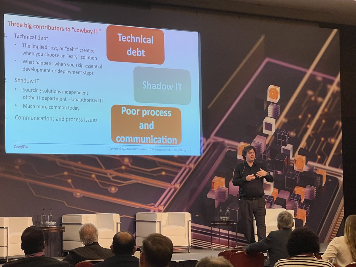 CompTIAPartners's tweet photo. Have you experienced cowboy IT? Technical debt, Shadow IT and poor process &amp; communication are huge factors hiring managers have to consider when it comes to recruiting new members to their team

#TeachCompTIA #EMEACon https://t.co/JeplxuLpnQ
