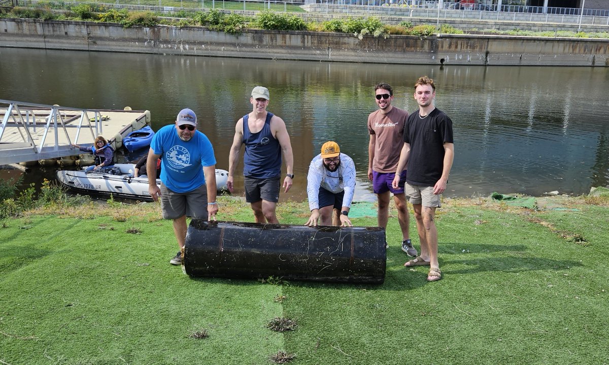 MichiganEGLE's tweet photo. The team was responsible for retrieving the LARGEST object of the day - A large steel cylinder which required five men to move into place for later retrieval!

The group hopes to make it a yearly event with even more participants! https://t.co/rqaUaz9oKL