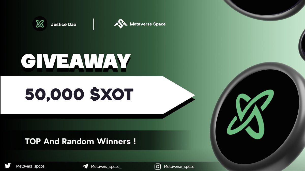 Total Airdrop Pool is 50,000 $XOT Token 🎉
 
🏅Top 1-20 &amp; Random 2000 Winners 🎉

To Enter ⤵️
✅ Follow  @JusticeDAO_
✅ Like Rt/Tag 2 Frnds
✅complete all task   gleam.io/IiCyW/instant-…

3 day⏳
#Airdrops #USDT #Airdrop #Giveaways #Crypto #Airdrops #BSC #Crypto #WEB3 #BTC